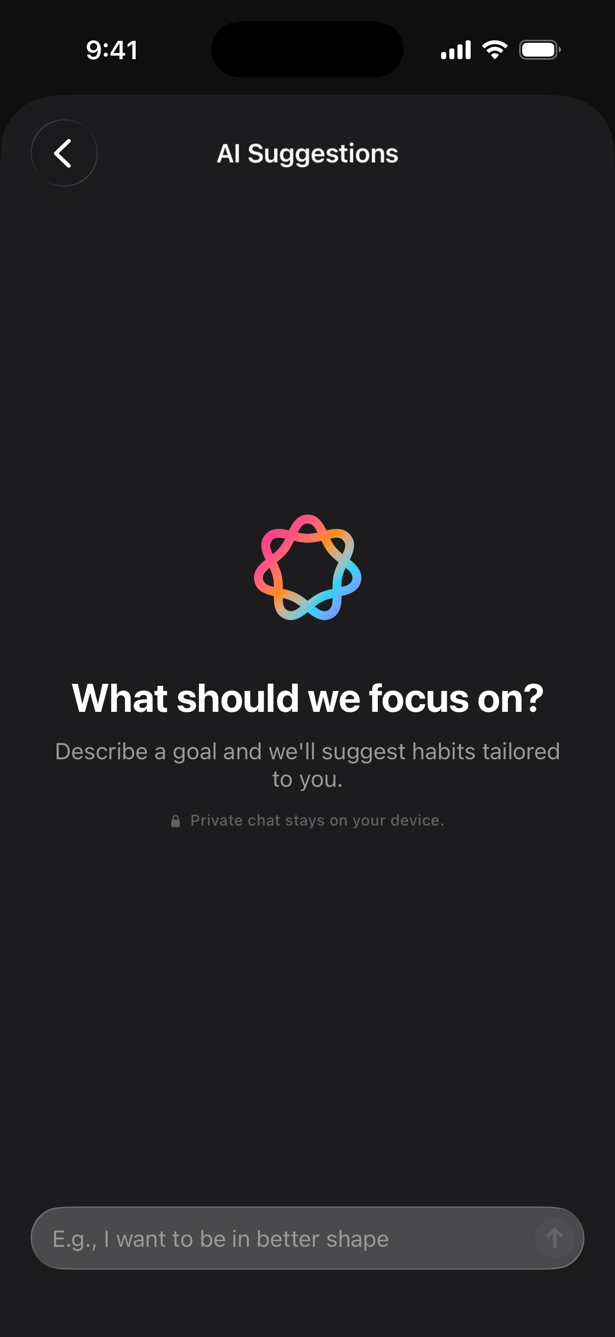Habits AI Suggestions asking what the user wants to focus on.