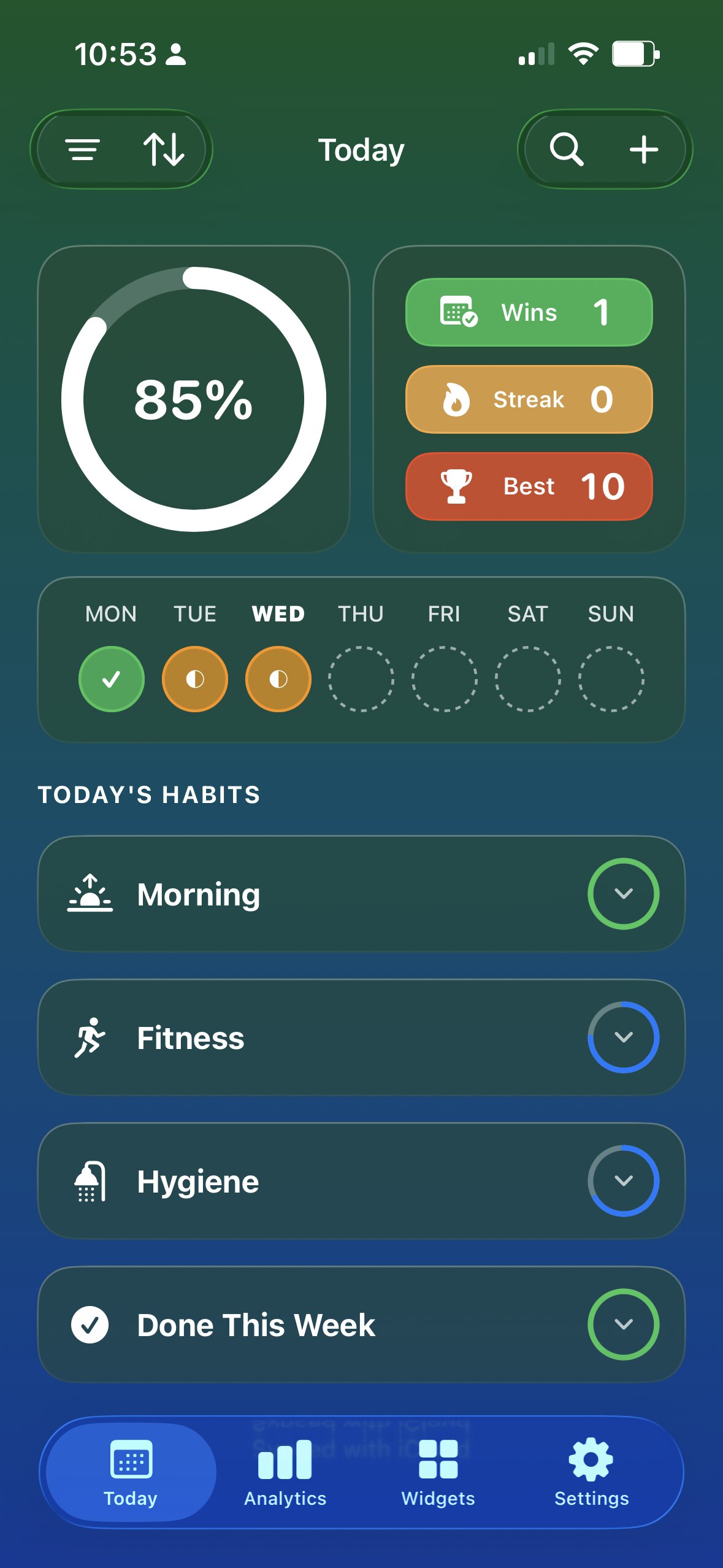 Habits in the Forest theme — deep green.