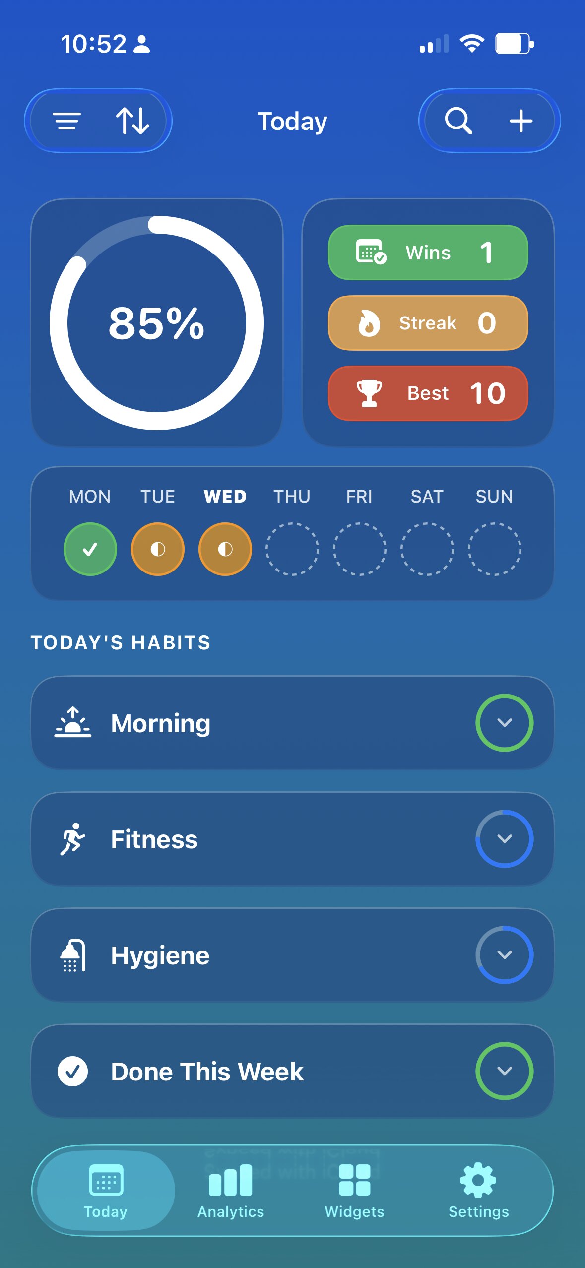 Habits in the Ocean theme — vivid blue.